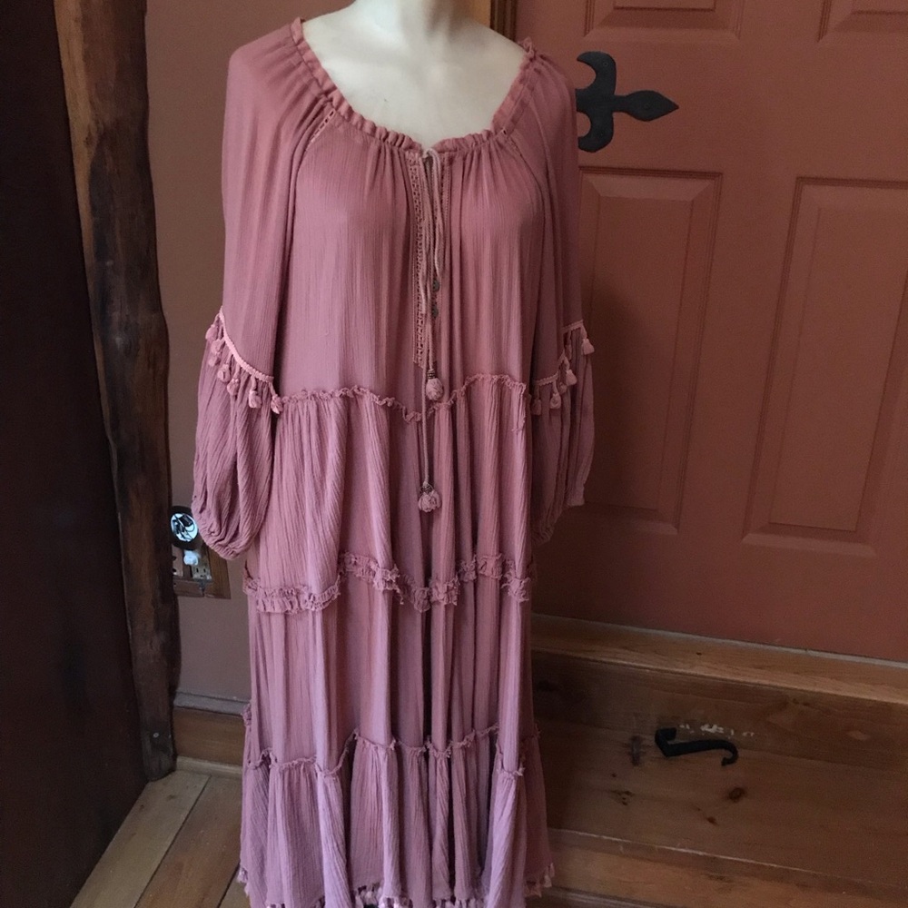 Boho Tiered Maxi Dress in Dusty Rose